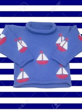 Claver Unisex Blue Knit Rolled Neck Sweater with Sailboat Motif
